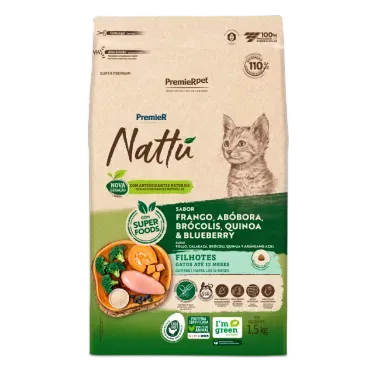 Racao Premier Nattu Gatos Filhotes Abobora 1.5kg frente